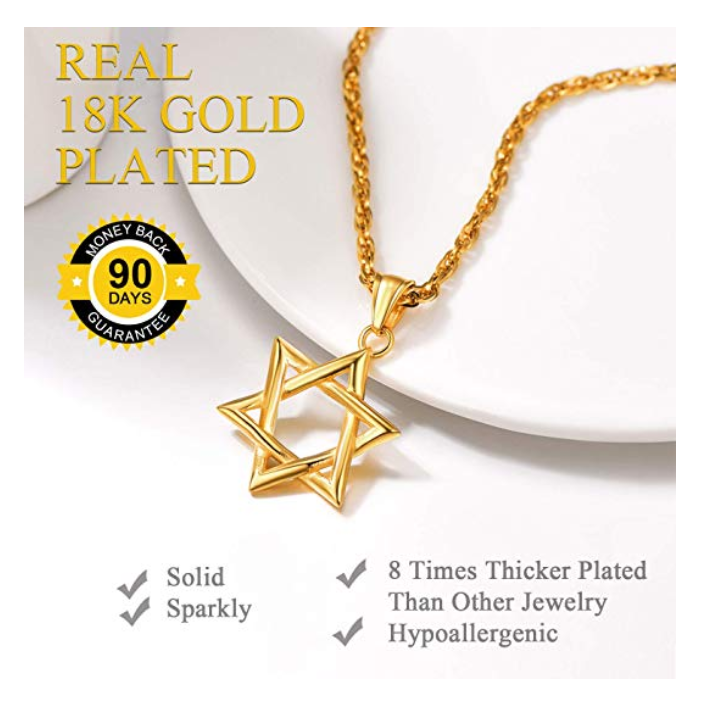 Men Women Jewish Jewelry Megan Star of David Pendant Necklace 18K Gold Israel Necklace