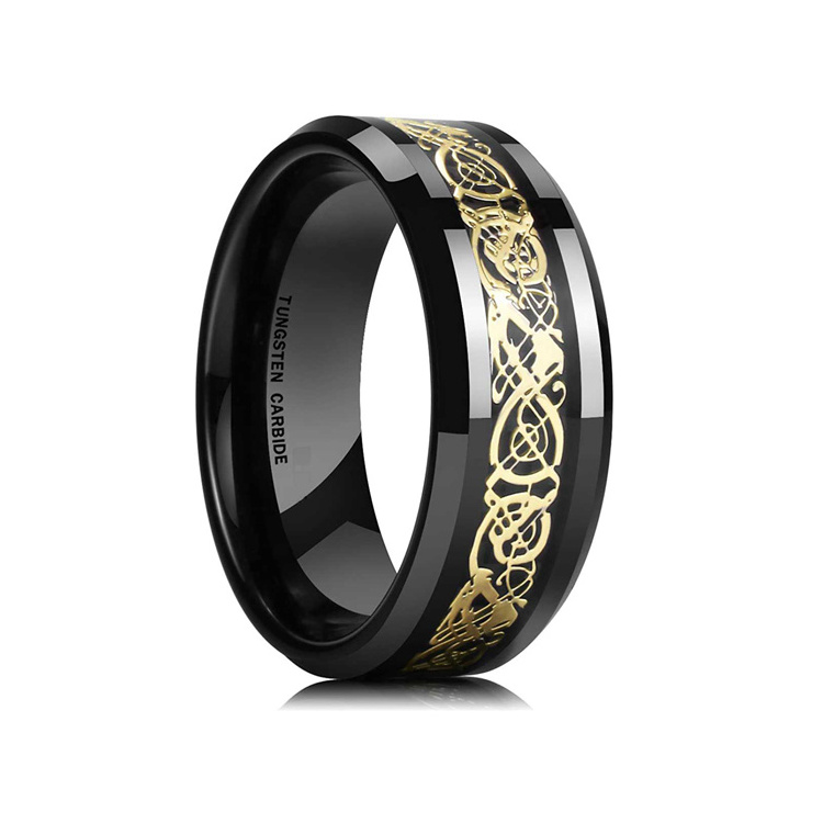 8mm Black Plated Celtic Dragon Tungsten Carbide Wedding Ring Bands