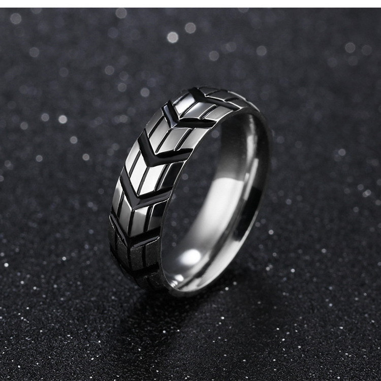 Men's Stainless Steel Tire Tread Biker Ring Silver Tone Punk Rock Motorcycle Style Mechanic Car Racer Ring 8MM Ring