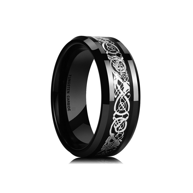 8mm Black Plated Celtic Dragon Tungsten Carbide Wedding Ring Bands