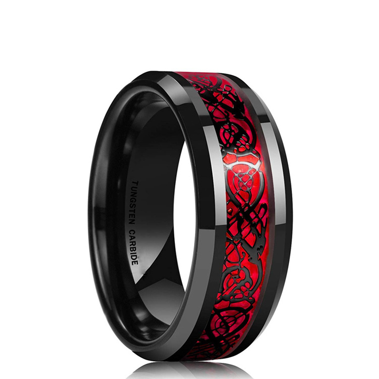 8mm Black Plated Celtic Dragon Tungsten Carbide Wedding Ring Bands