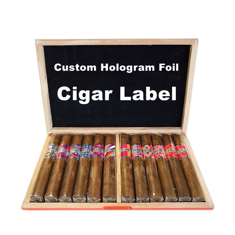 Holographic Label Cigar Gold Foil Hologram Stamping Cigar Band Green Sticker Cigar Ring Printing