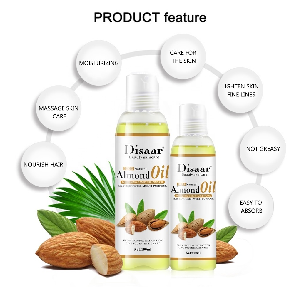 Disaar 100% Pure Natural Almond Body Massage Oil for skin care Whitening, Hydrating, Nourishing, Lightening Body Oil