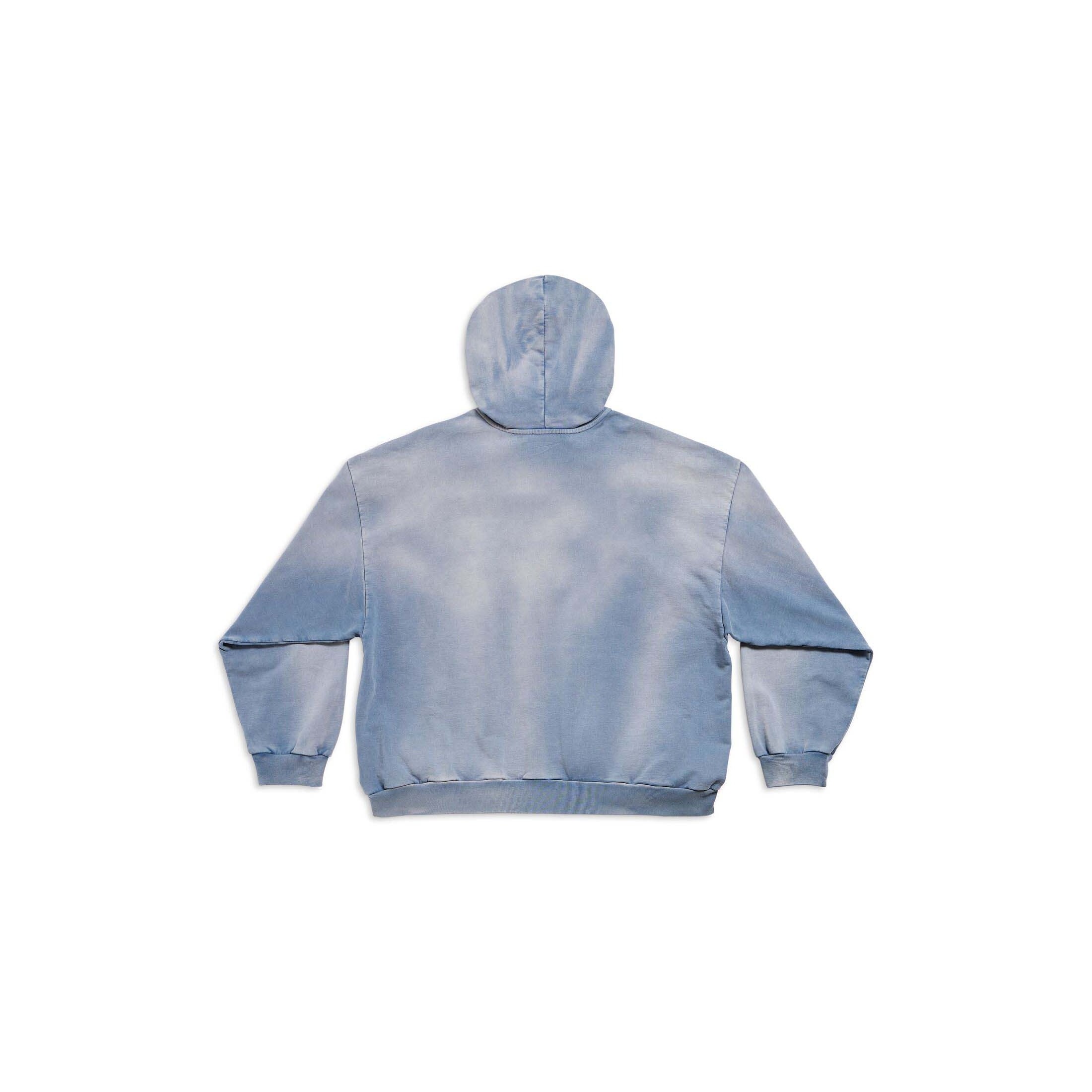 Custom Men's Hooded Sweatshirt Washed Retro Distressed Hoodie Large Pocket Sweatshirt Advanced Gradient Blue Spring and Autumn