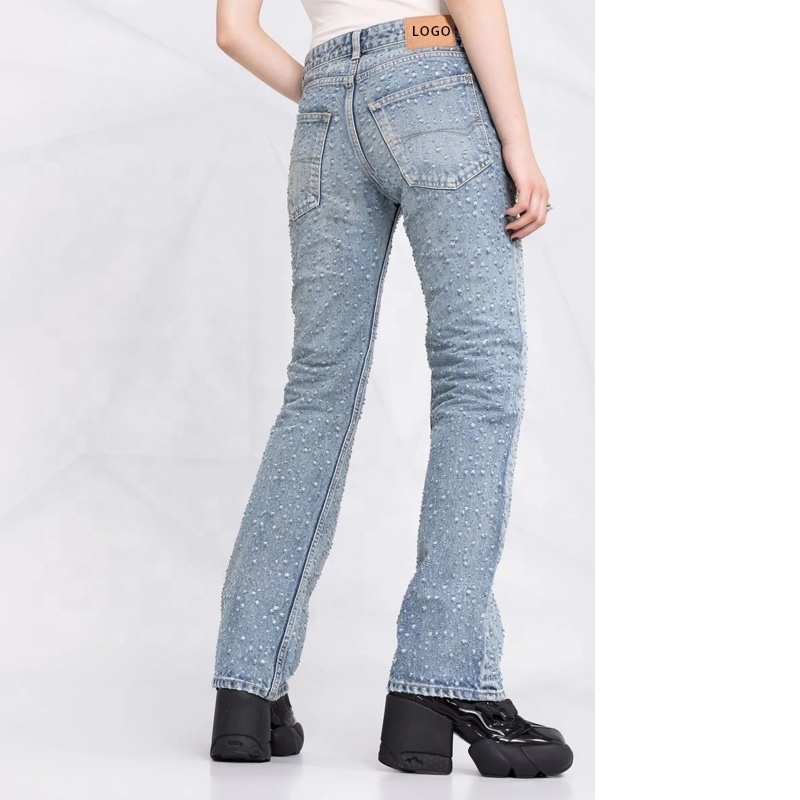 Woman light blue damaged jeans unique washed allover distressed ripped hole jeans for women