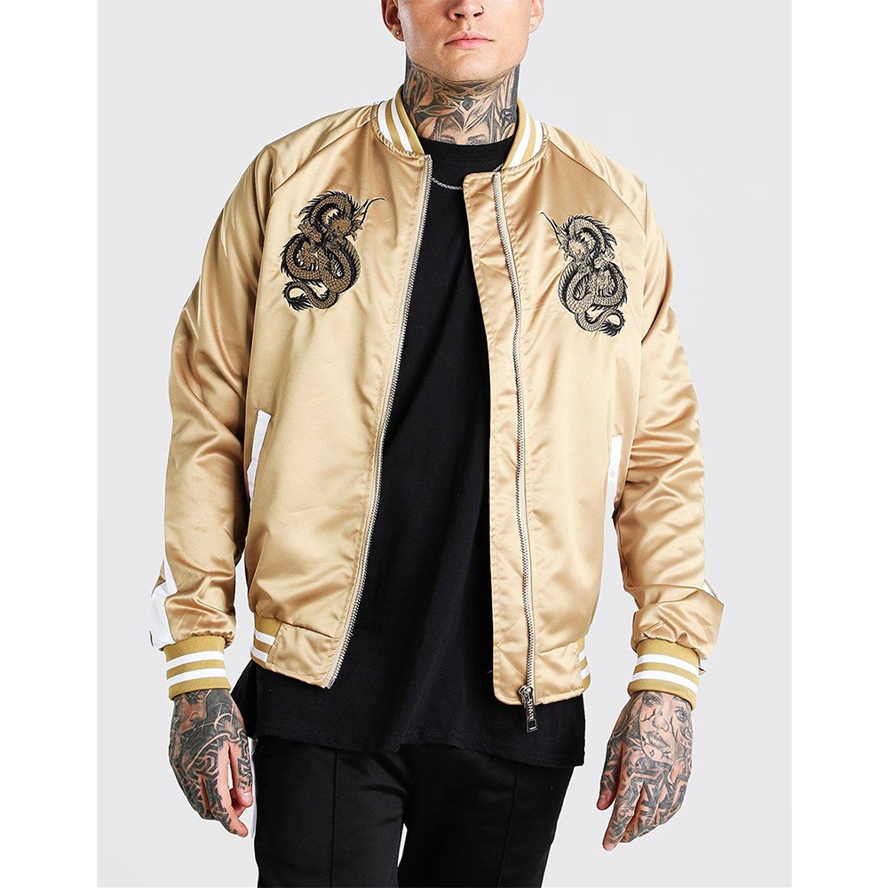 Embroidery satin baseball polyester male casual man coats stylish track windbreaker flight fall winter custom bomber jackets men