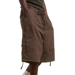 Custom Men Women Unisex Oversized Fit Elasticated Waistband Adjustable Hem Drawcord Brown Ecru Parachute Cargo Shorts