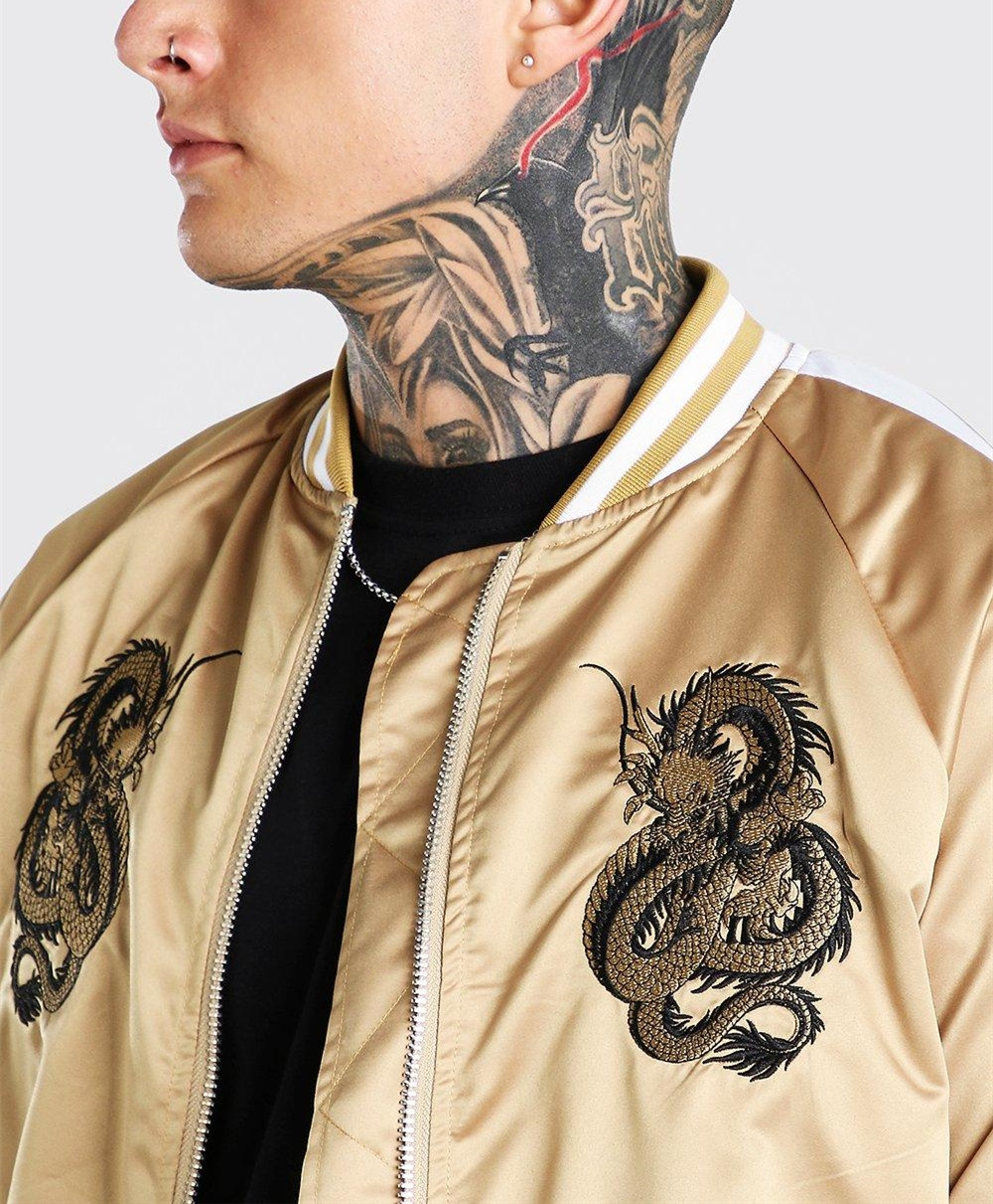 Embroidery satin baseball polyester male casual man coats stylish track windbreaker flight fall winter custom bomber jackets men