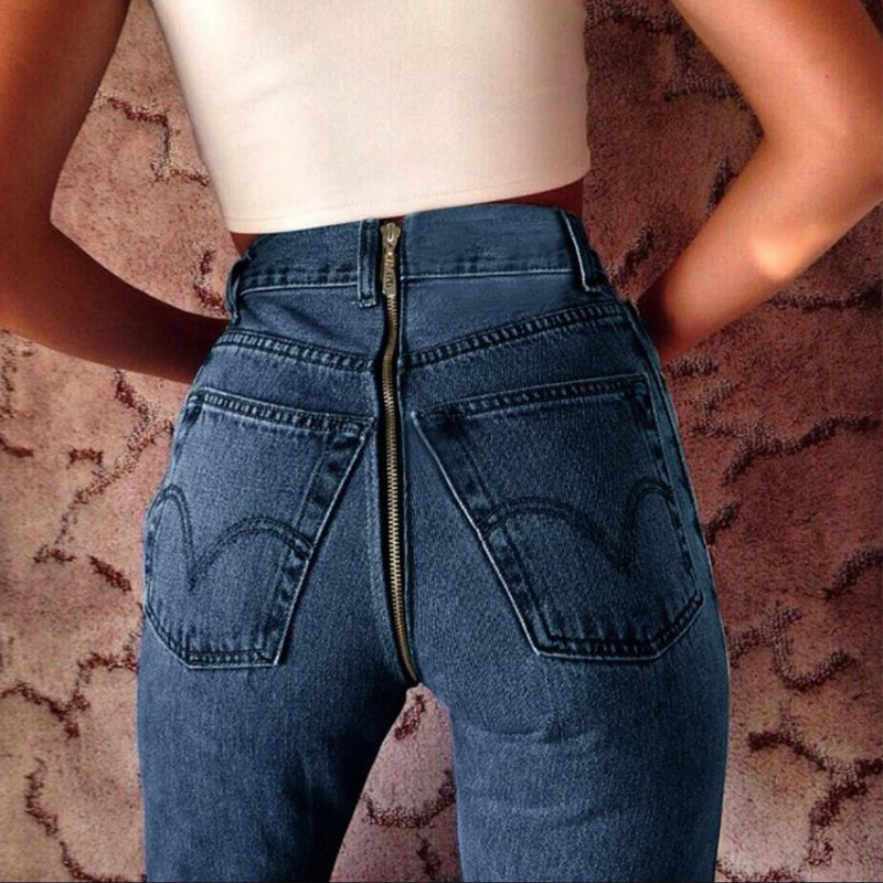 Woman hot washed sexs jeans for women 2022 denim back zipper open crotch jeans