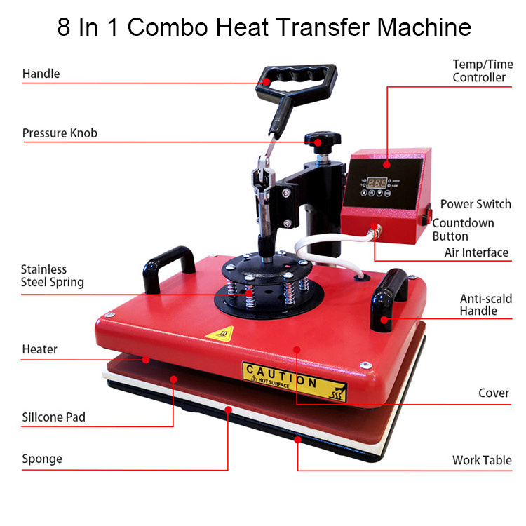 24x24 39x47 8 in1 Combo Multifunction Sublimation Desktop Iron Baseball Digital Swing Away Transfer Heat Press Machine