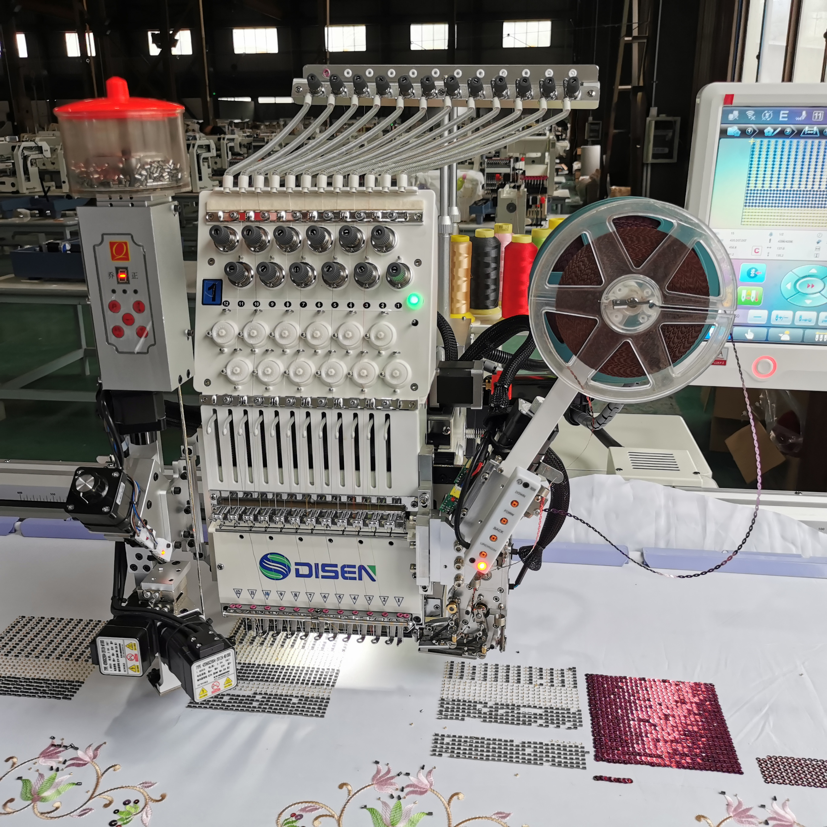 Automatic advanced multi function high speed single head computer sequins coiling taping beads flat embroidery machine for sale