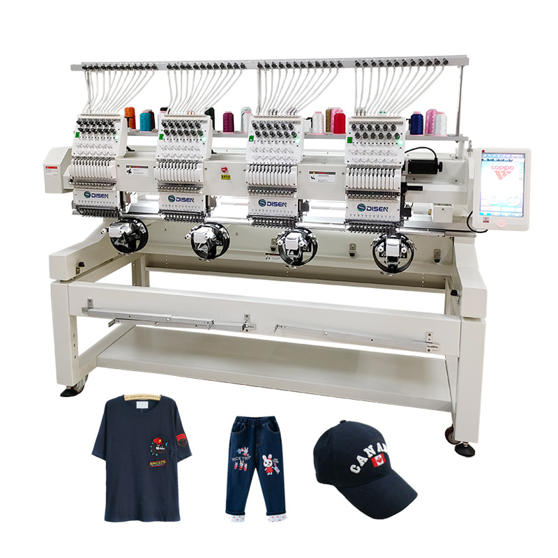 China Factory Disen Tshirt Embroidery Machines Industrial Use Computerized 9 12 15 Needles Logos Cap  4 Head Embroidery Machine