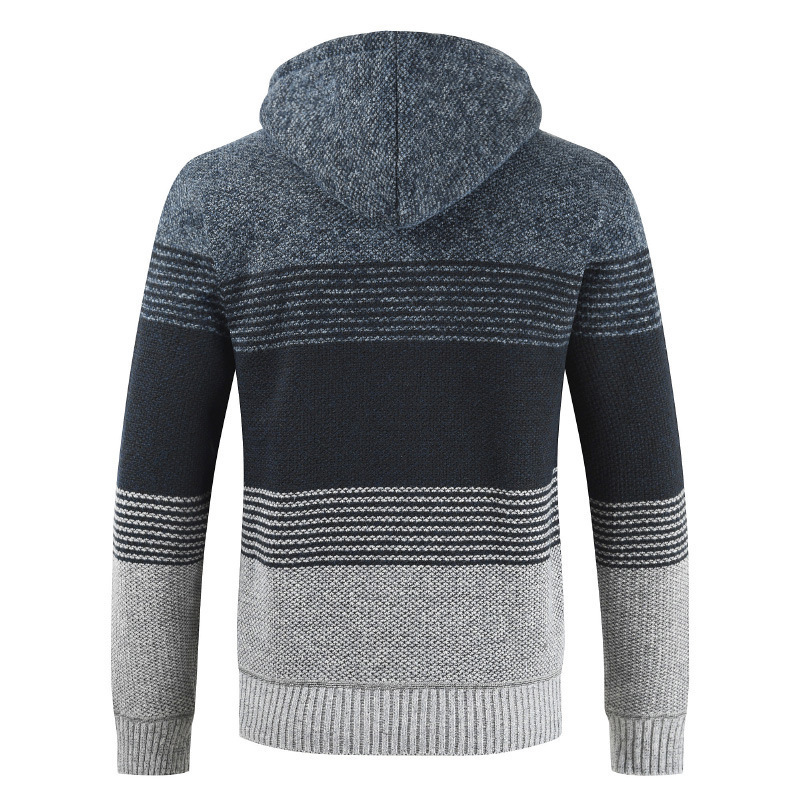 New Arrival Autumn Winter Hooded Sweater Long Sleeve Stripe Zipper Knitted Men Jacket Cardigan