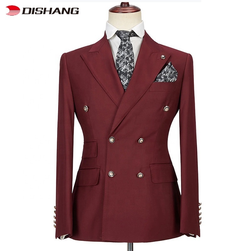 High Quality 2 Pieces Groom Tuxedos Two Buttons Peaked Lapel Groomsmen Best Man Suit Men's Wedding Blazer (Jacket+Pants)