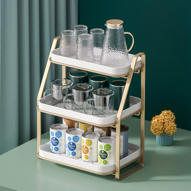 Nordic Household 2 Tier Storage Shelf Desktop Cup Organizer Metal Storage Rack With Drain Tray Kitchen Racks Storage