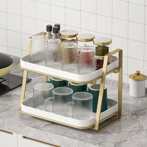 Nordic Household 2 Tier Storage Shelf Desktop Cup Organizer Metal Storage Rack With Drain Tray Kitchen Racks Storage