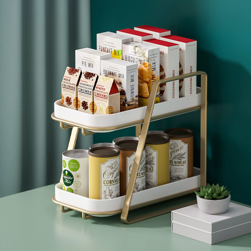 Nordic Household 2 Tier Storage Shelf Desktop Cup Organizer Metal Storage Rack With Drain Tray Kitchen Racks Storage