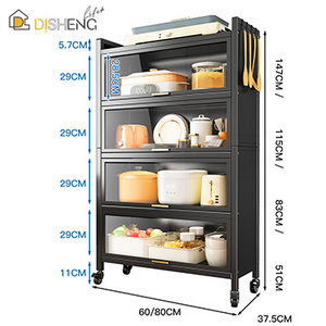 Kitchen Rotating Storage Shelves Rack Multi Layer Removable Shelf Organizer Rolling Wheels with 5 Tier Metal Carton