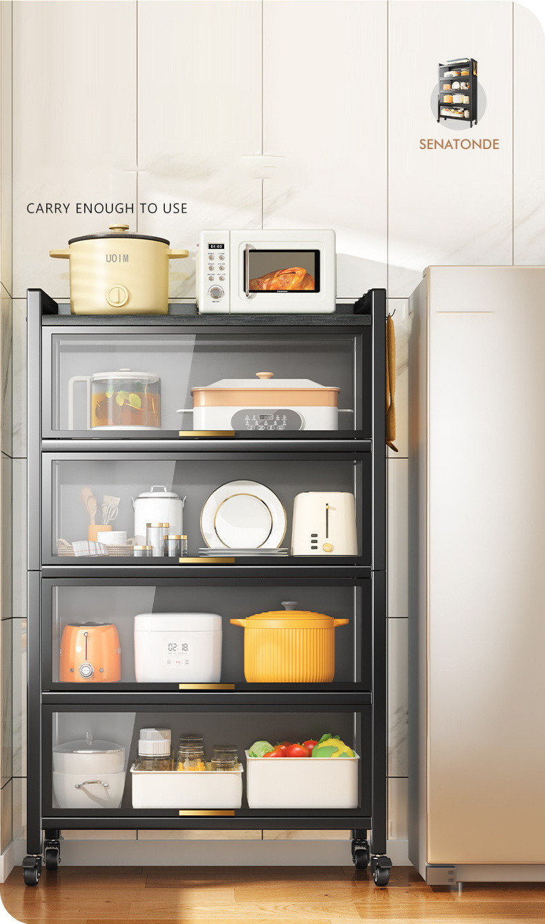 Kitchen Rotating Storage Shelves Rack Multi Layer Removable Shelf Organizer Rolling Wheels with 5 Tier Metal Carton