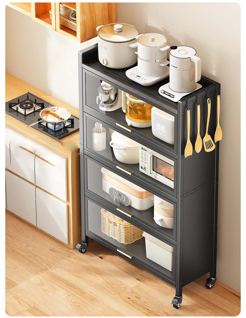 Kitchen Rotating Storage Shelves Rack Multi Layer Removable Shelf Organizer Rolling Wheels with 5 Tier Metal Carton