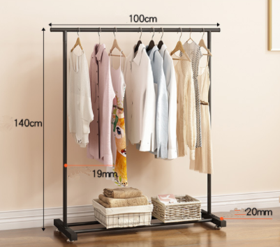 Single Pole Black Metal Clothing Garment Rack with Mesh Shelf for Clothes, Bags, Shoes, Storage Boxes