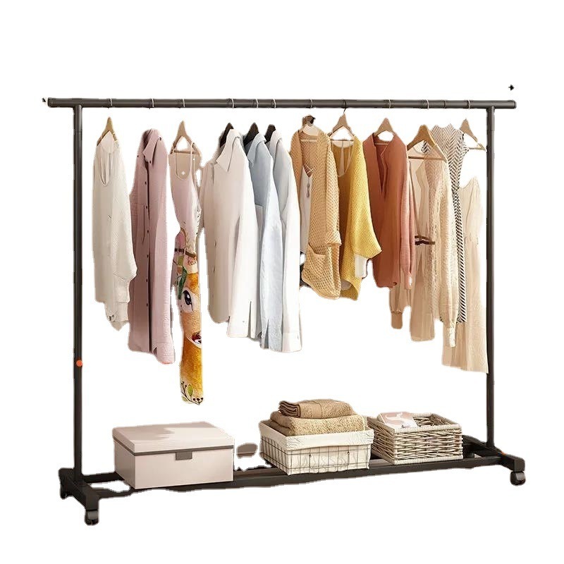 Single Pole Black Metal Clothing Garment Rack with Mesh Shelf for Clothes, Bags, Shoes, Storage Boxes