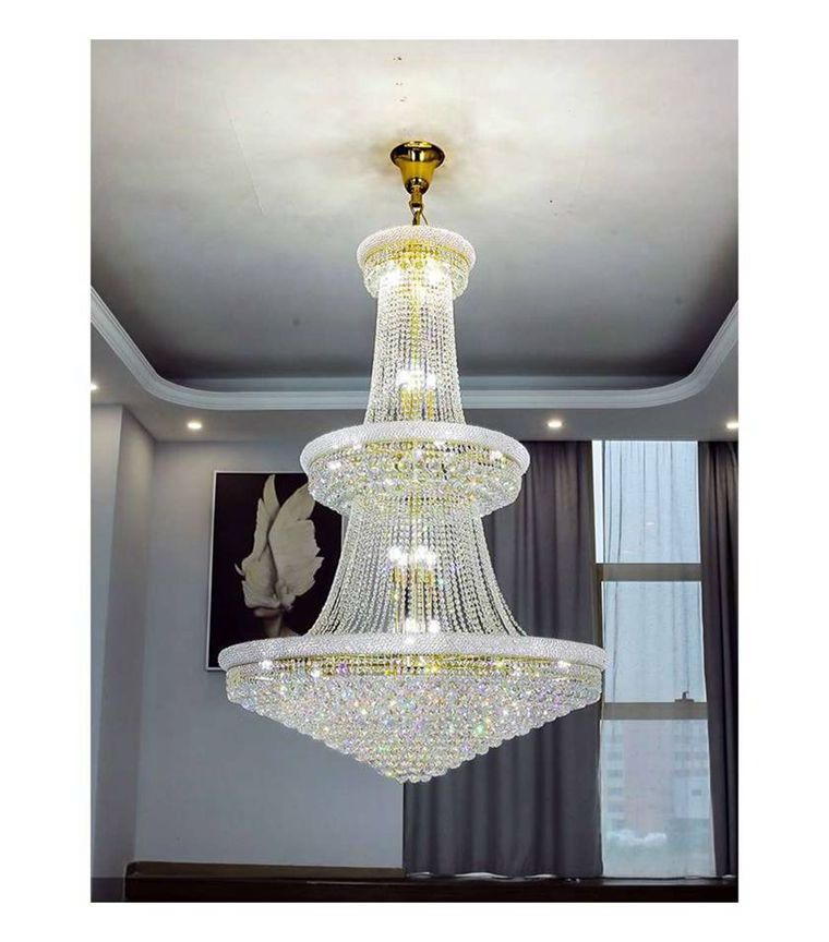 3 layer luxury stairs round long crystal chandelier lamps rain drop LED chandelier pendant light