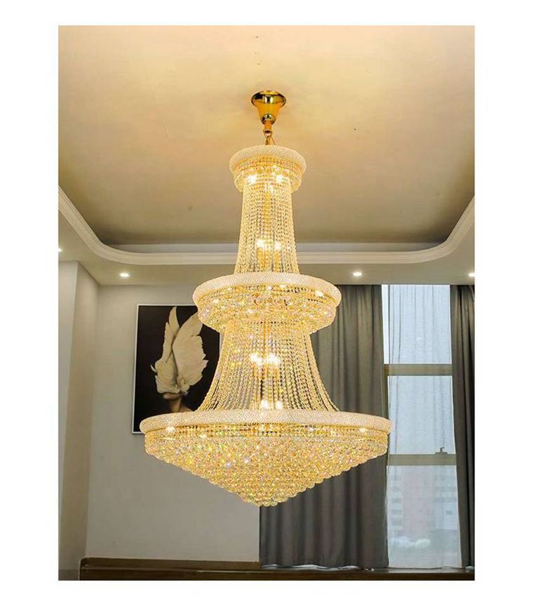 3 layer luxury stairs round long crystal chandelier lamps rain drop LED chandelier pendant light