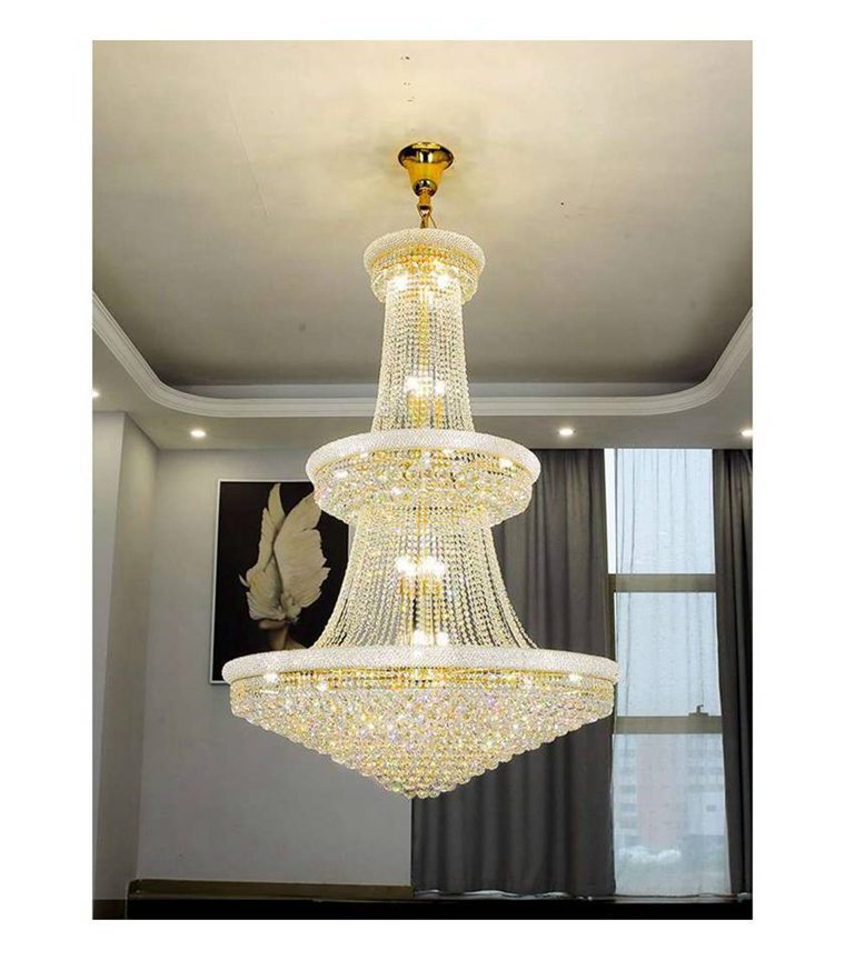 3 layer luxury stairs round long crystal chandelier lamps rain drop LED chandelier pendant light