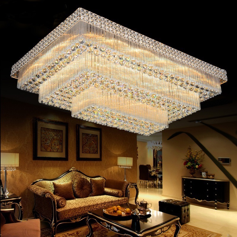 40inch long gold living room dining room 3layers luxury crystal led pendant ceiling light