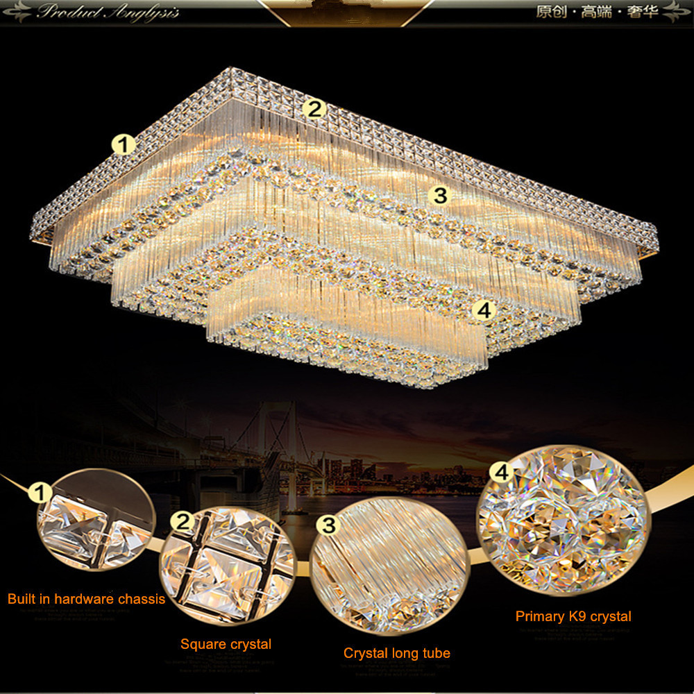 40inch long gold living room dining room 3layers luxury crystal led pendant ceiling light