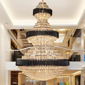 2022 Round Indoor Luxury Pendant Light Black Gold Led Hanging Lamp Modern K9 Crystal Chandelier