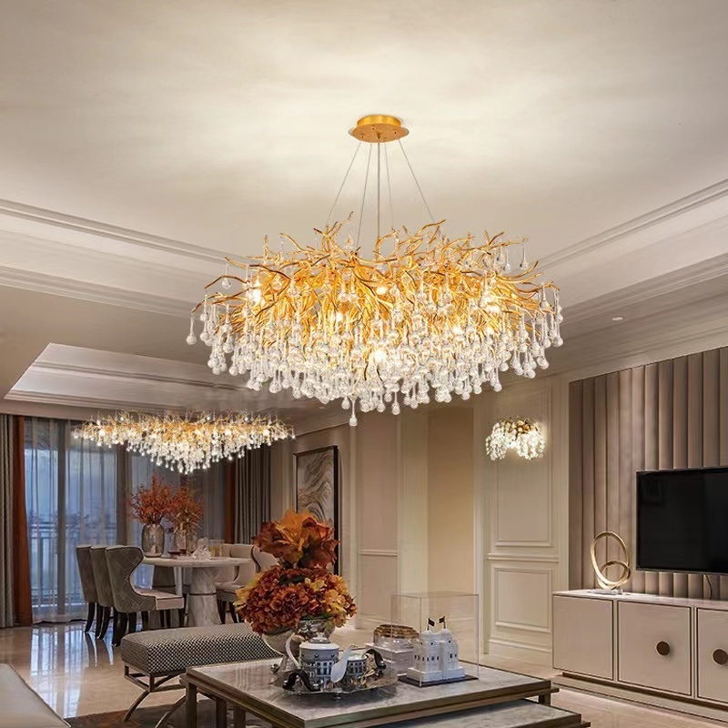 Factory Modern Home Luxury Crystal Chandelier Island Tree Branch Dining Room Raindrop Chandelier Hanging Pendant