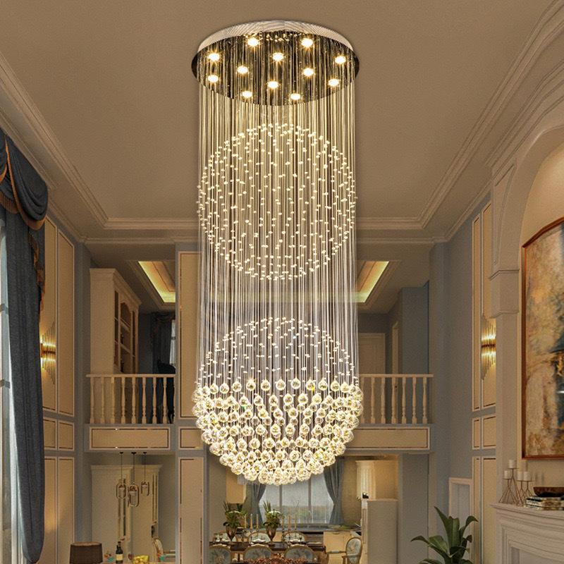 Fashion Villas Hotel Stainless Steel Round Lamp Chinese Top Crystal Stair Lighting Chandelier