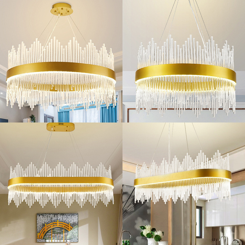 Fancy modern dining table light glass rod pendant lights chandelier