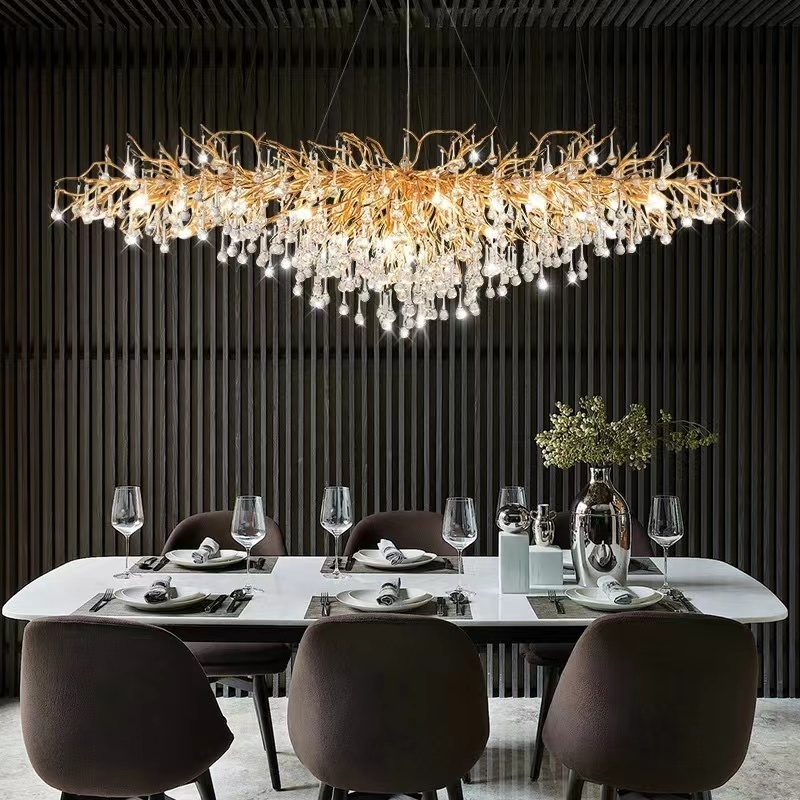 Factory Modern Home Luxury Crystal Chandelier Island Tree Branch Dining Room Raindrop Chandelier Hanging Pendant