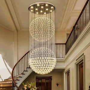 Fashion Villas Hotel Stainless Steel Round Lamp Chinese Top Crystal Stair Lighting Chandelier