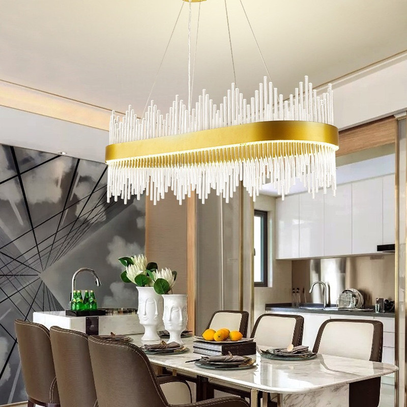 Fancy modern dining table light glass rod pendant lights chandelier