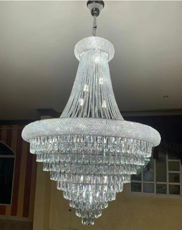 Home Hotel Entry Living Room Lighting Hanging Pendant Lights Luxury Crystal Chandeliers For High Ceilings