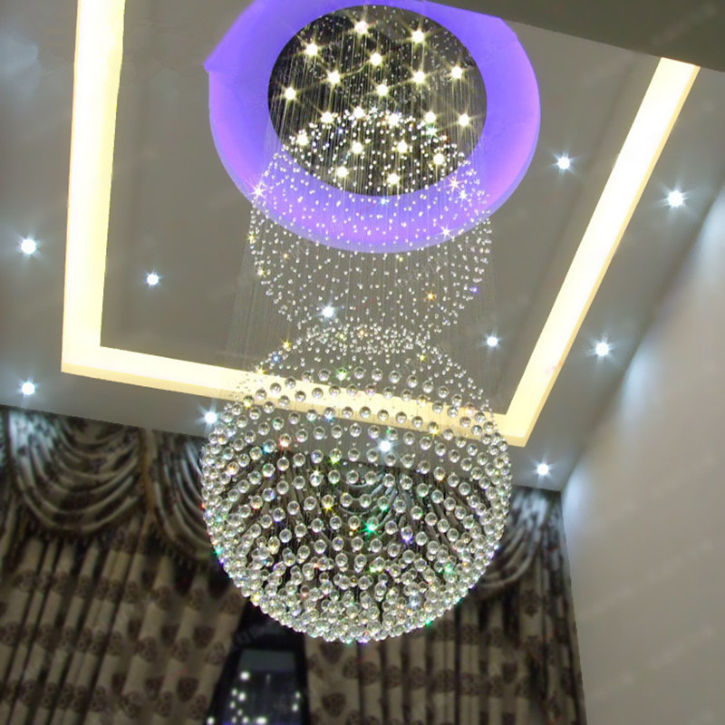 Fashion Villas Hotel Stainless Steel Round Lamp Chinese Top Crystal Stair Lighting Chandelier