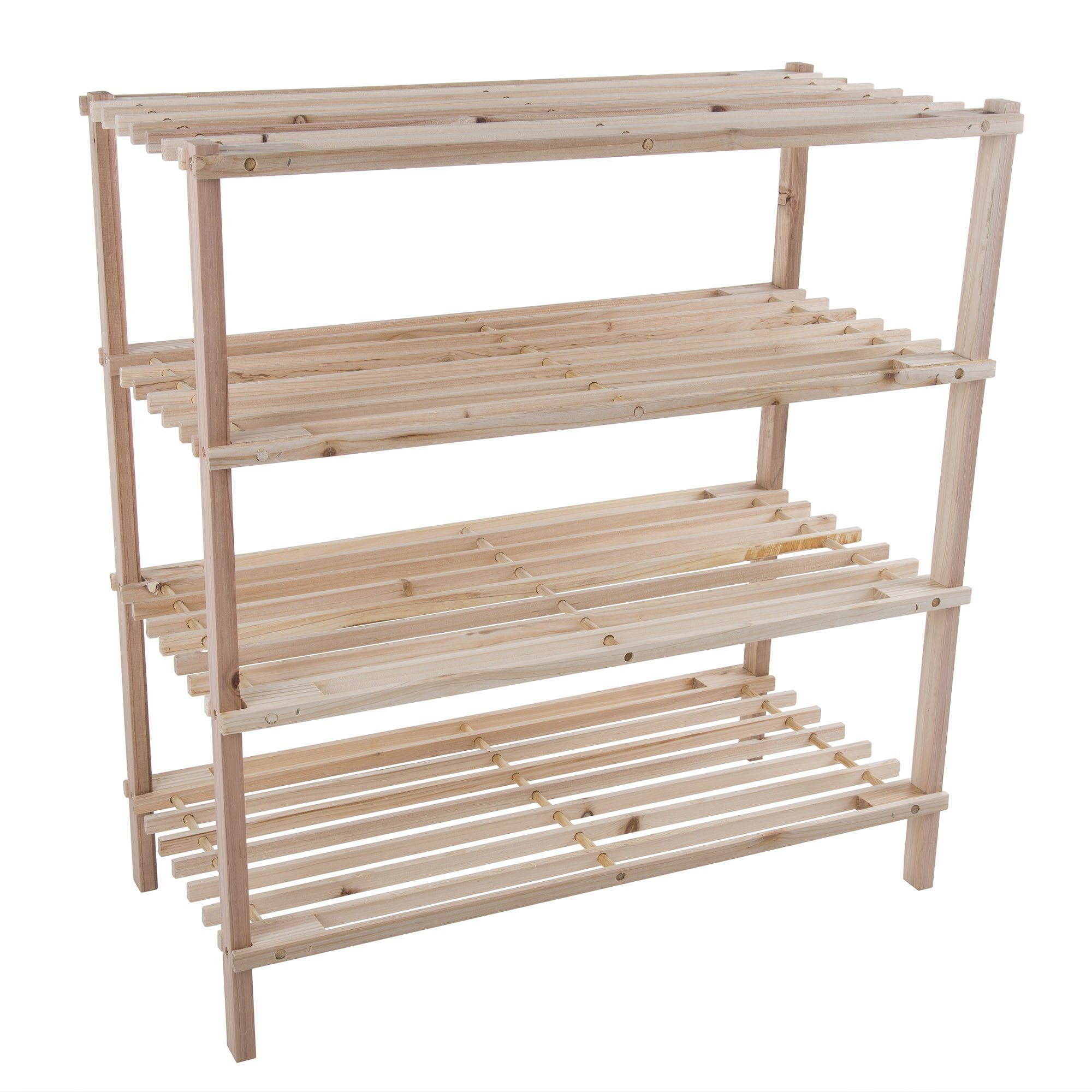 4-Tier Natural Wood Shoe Organizer Holds 12 Pairs Sneakers Boots Entryway Shoe Storage Rack