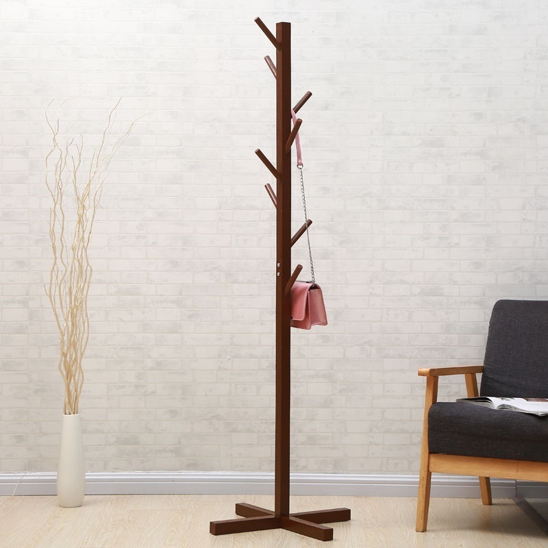 8 Hangers Wood Coat Hat Stand Multi-Function Hall Tree with Cross Base