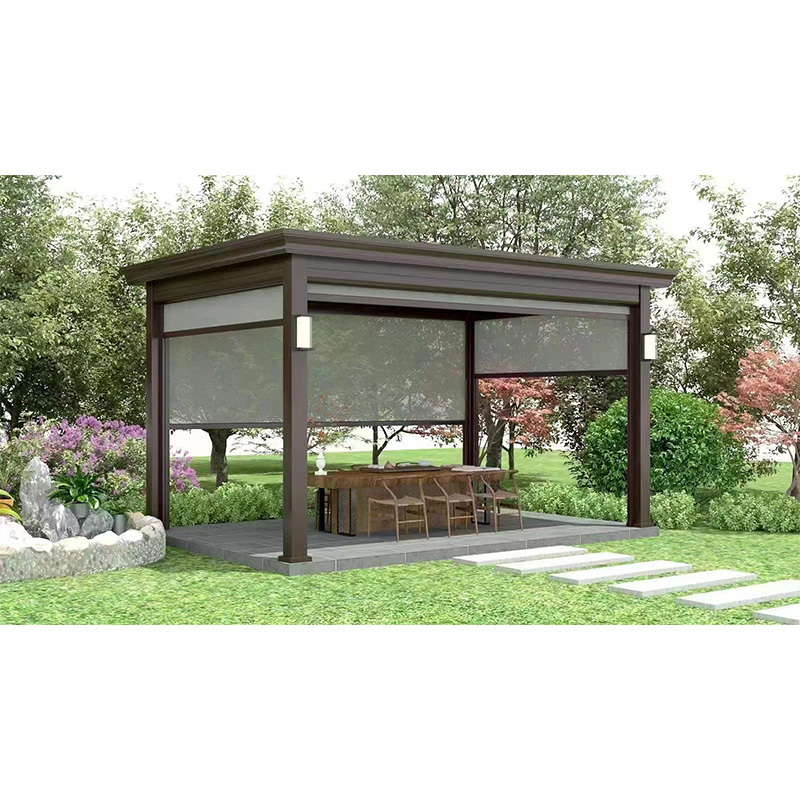 Factory Rodent Proof Fire Resistance Electric Gazebo Porch Exterior Aluminium Outdoor Pergola with Sliding Glass Door