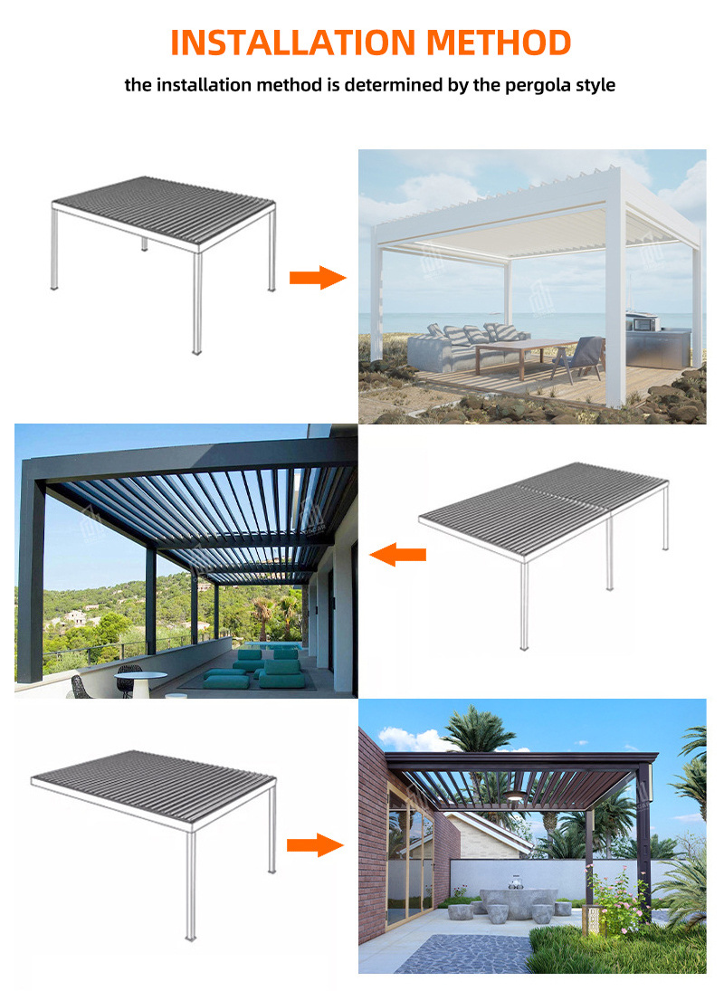 Factory Rodent Proof Fire Resistance Electric Gazebo Porch Exterior Aluminium Outdoor Pergola with Sliding Glass Door