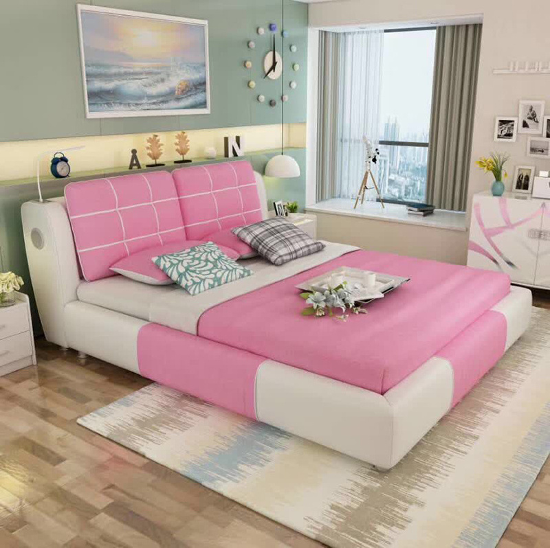 pink color modern fabric princess bedroom set girls beds