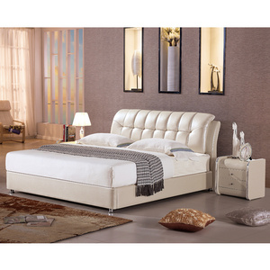 Top grain half leather bed in king size, Foshan very cheap furniture carved wooden bed