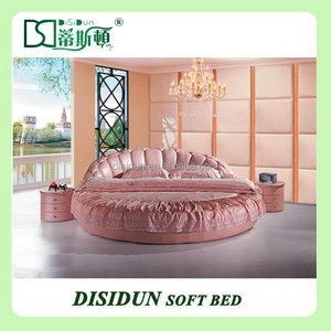 DS-801# Romantic circle shape pink wedding bed, Luxury modern leather round bed