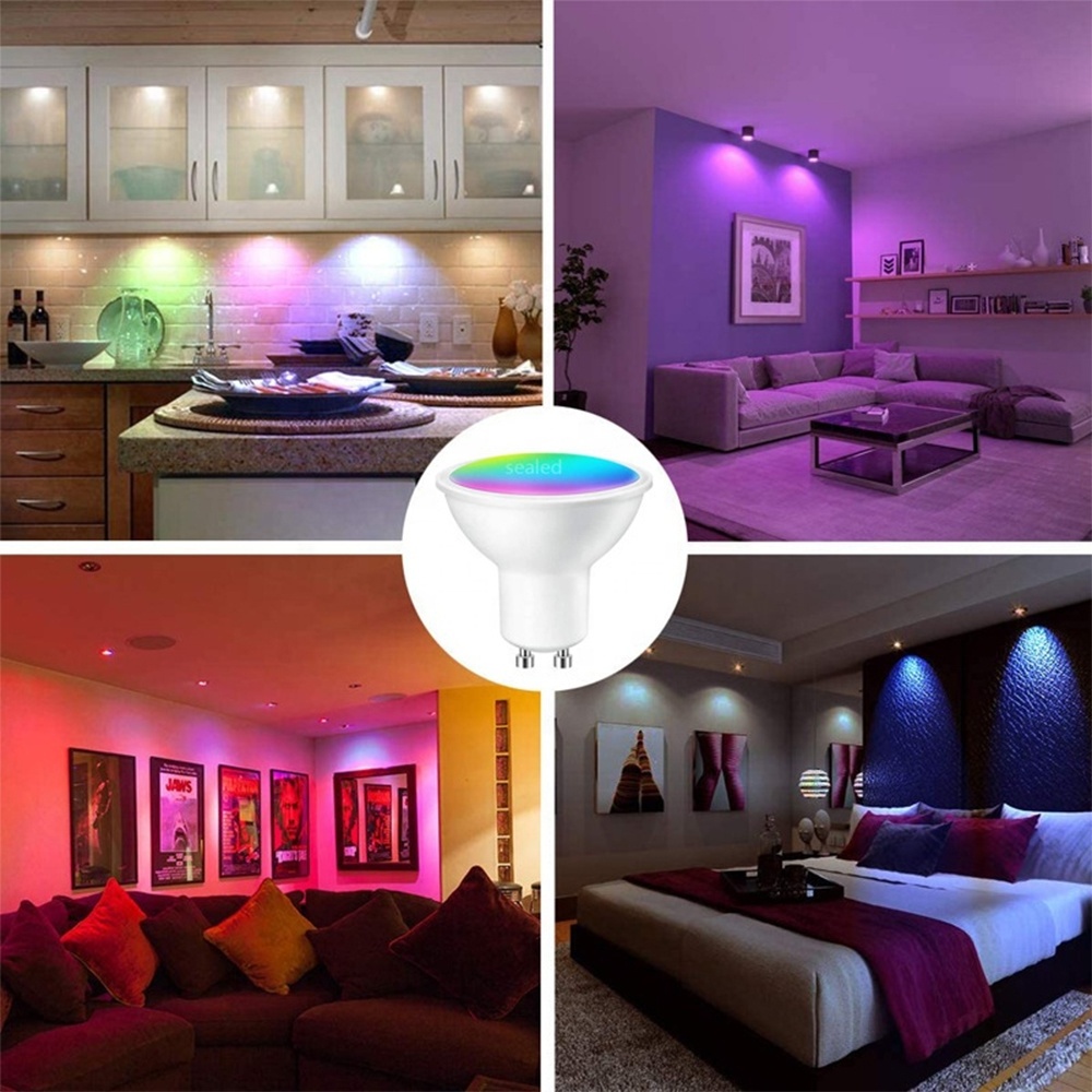 Smart Light Cup GU10 Bulb RGB W+C Changeable Flat Smart Bulb Led 3.5W Dimmable Led Bulb App Voice Remote Control WIFI