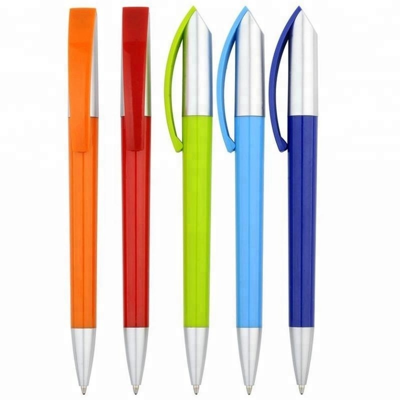 Solid color barrel and solid matting clip Silver trims promotional plastic ballpen