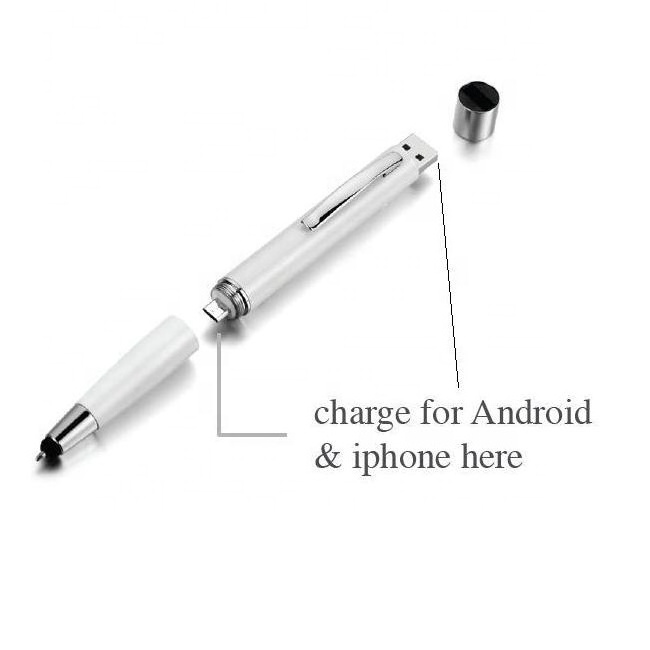 smart phone use power bank pen with stylus metal promotional charger pen